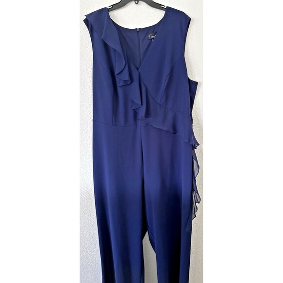 Connected Women's Plus Size V-Neck Sleeveless Ruffle-Trim Wide Leg Jumpsuit 22W - Picture 3 of 8